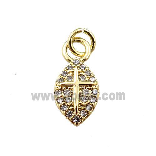 copper leaf pendant pave zircon with cross, gold plated