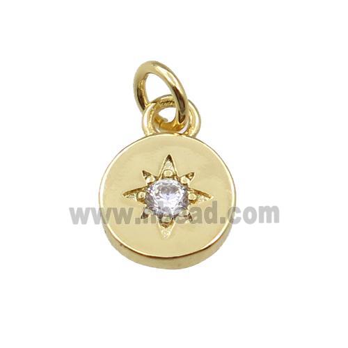copper circle pendant pave zircon with northstar, gold plated