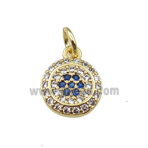 copper circle pendant pave zircon, gold plated