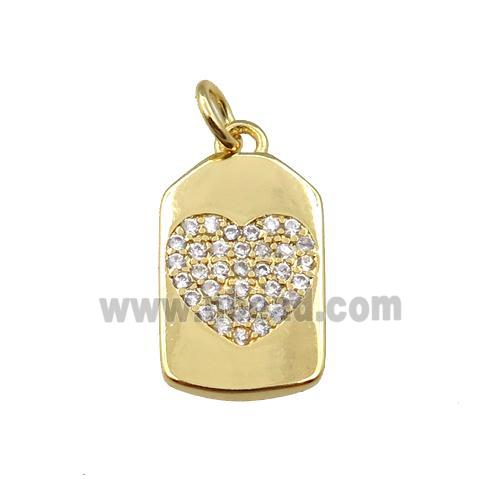 copper lock pendant pave zircon with heart, gold plated