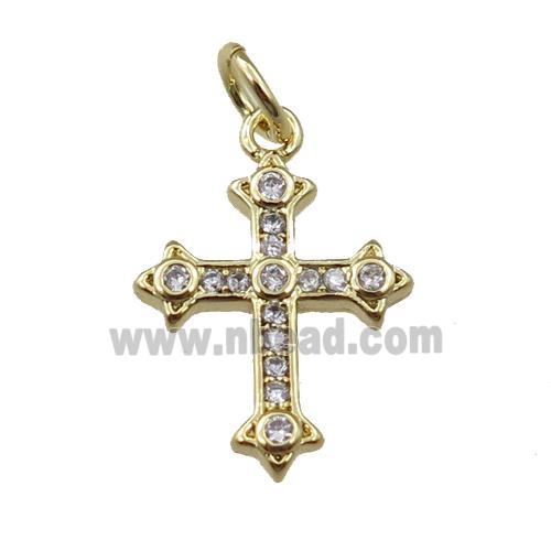 copper cross pendant pave zircon, gold plated