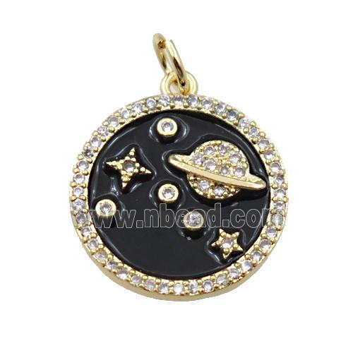 copper planet pendant pave zircon, circle, gold plated