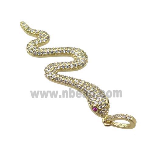 copper snake pendant pave zircon, gold plated