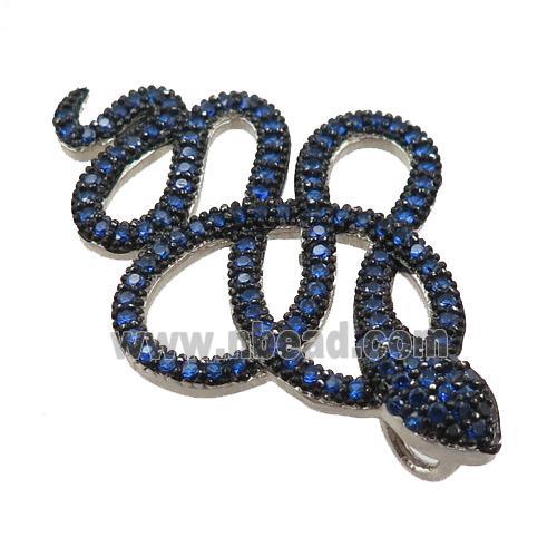 copper snake pendant pave blue zircon, platinum plated