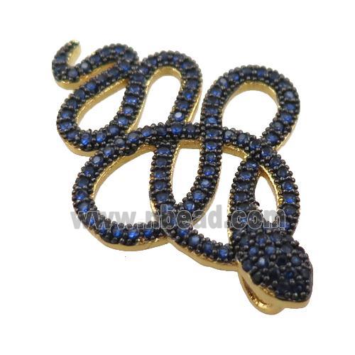 copper snake pendant pave blue zircon, gold plated