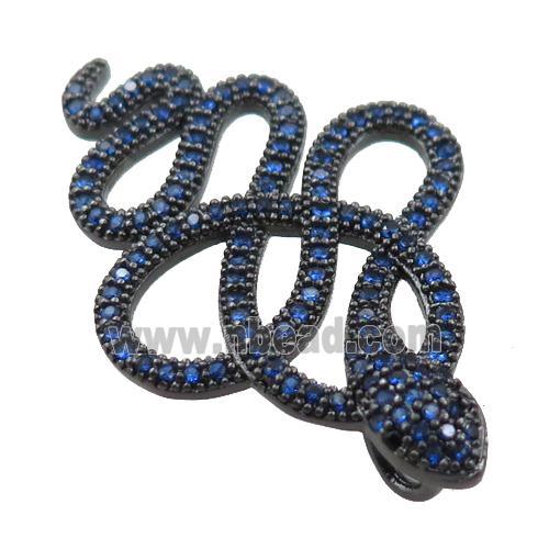 copper snake charm pendant pave blue zircon, black plated