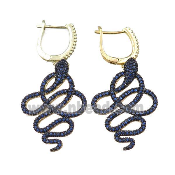 copper Latchback Earrings pave zircon with snake, gold plated