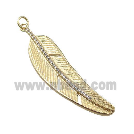 copper leaf pendant pave zircon, gold plated