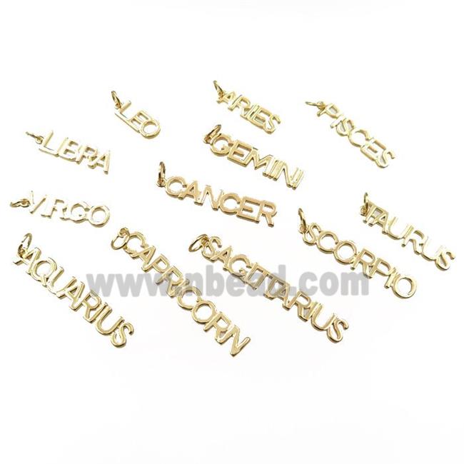 copper zodiac letter pendant, mixed, gold plated
