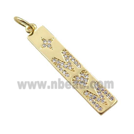 copper letter pendant pave zircon, MOM, gold plated