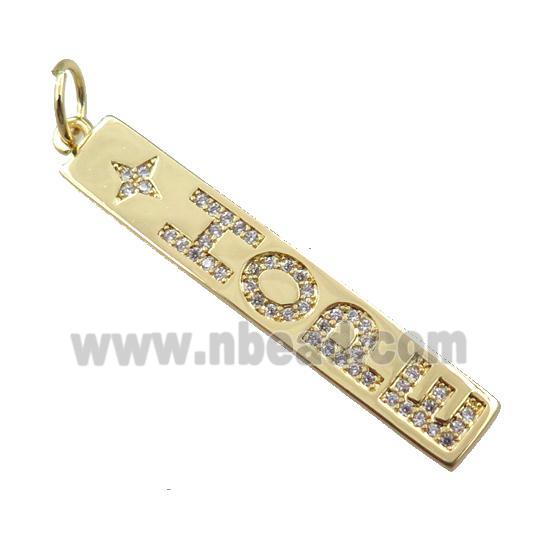 copper letter pendant pave zircon, HOPE, gold plated