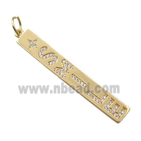 copper letter pendant pave zircon, SMILE, gold plated