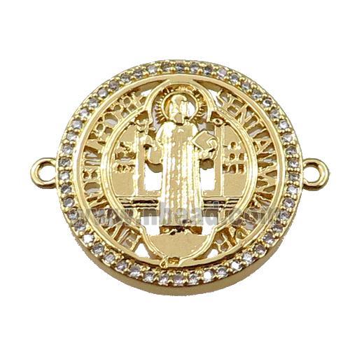 copper Saint Religious connector pave zircon, circle, gold plated