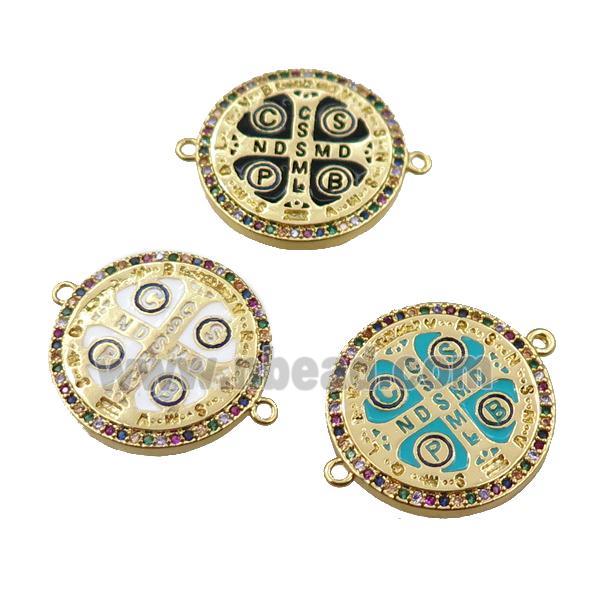 copper anglican cross connector pave zircon, circle, mixed, gold plated