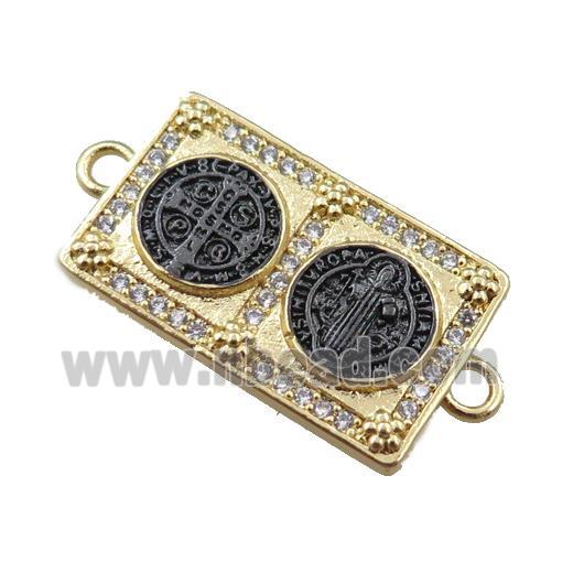 copper Saint Religious connector pave zircon, rectangle, gold plated