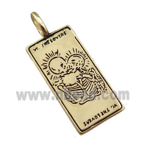 copper tarot card pendant, skull, gold plated