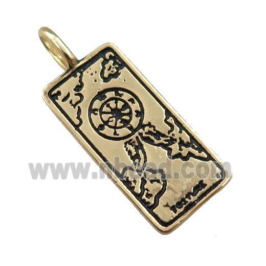 copper tarot card pendant, compass, gold plated
