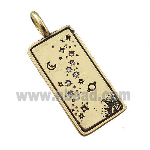 copper tarot card pendant, moon star, gold plated
