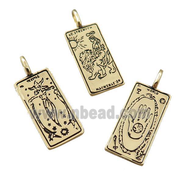 copper tarot card pendant, mixed charms, gold plated