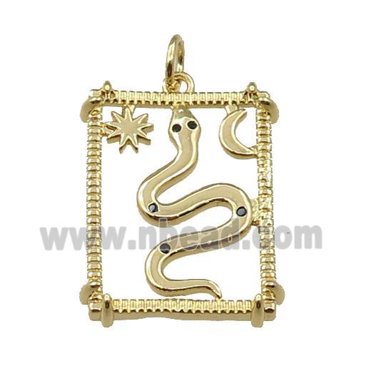 copper rectangle pendant, snake, gold plated