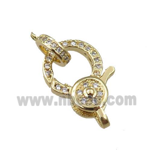 copper lobster clasp pave zircon, gold plated