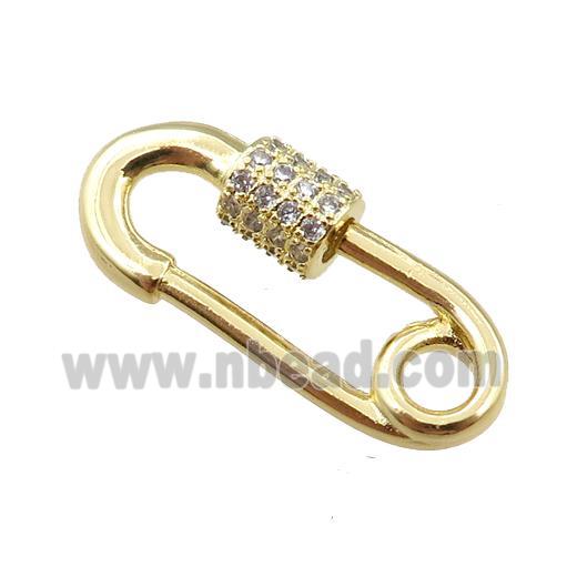 copper carabiner clasp pave zircon, gold plated