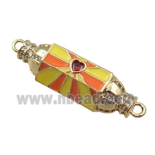 copper capsule hexagon connector with enamel, heart, gold plated