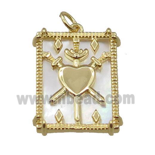 copper Frame pendant with three sword, gold plated