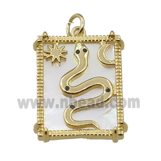 copper Frame pendant with snake, gold plated
