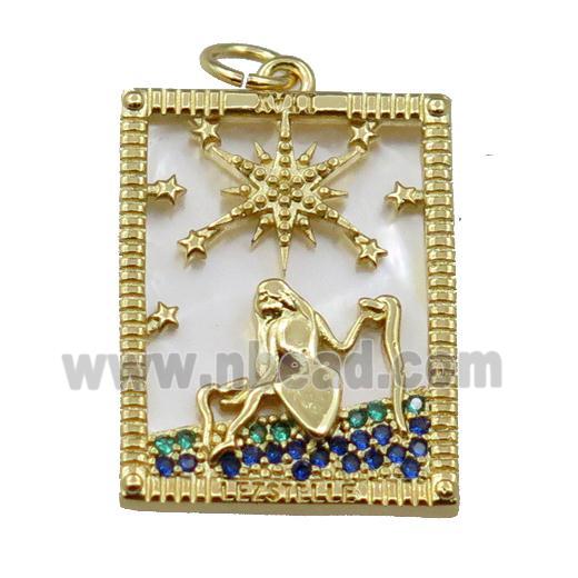 copper Frame pendant pave zircon with enchantress, gold plated