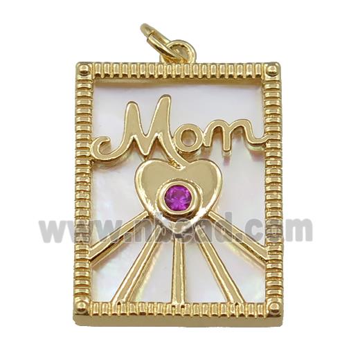 copper Frame pendant with heart MOM, gold plated