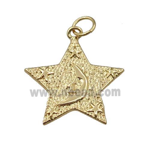 copper star pendant pave zircon, moon, gold plated