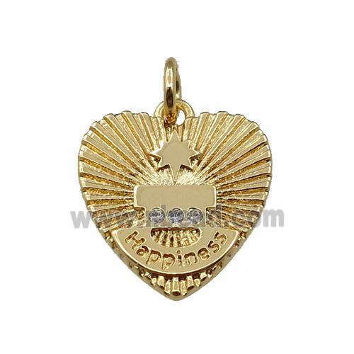 copper heart pendant pave zircon, happiness, gold plated