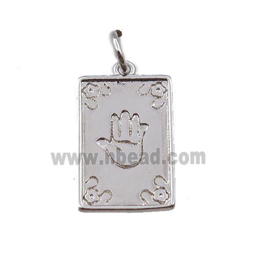 copper tarot card pendant with hand, platinum plated