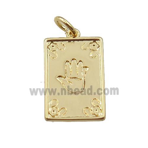 copper tarot card pendant with hand, gold plated