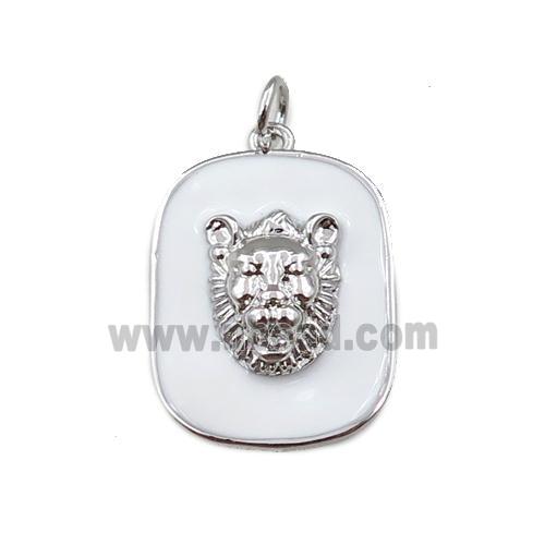 copper rectangle pendant with leopard, enamel, platinum plated