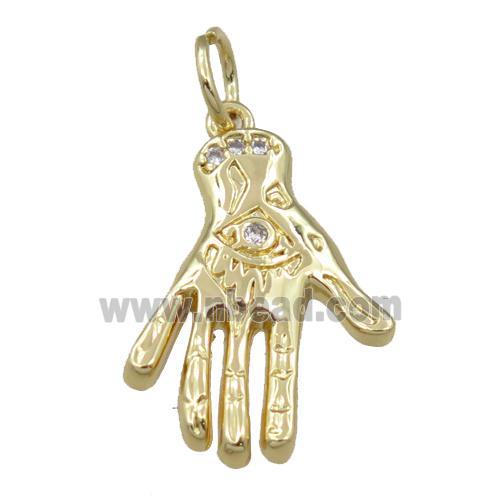 copper hand charm pendant paved zircon, gold plated