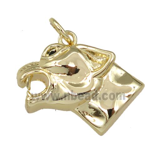 copper leopard head charm pendant, gold plated