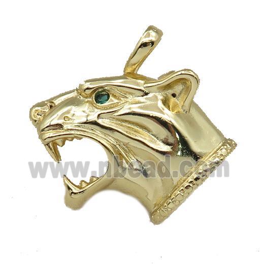 copper leopard head pendant, gold plated