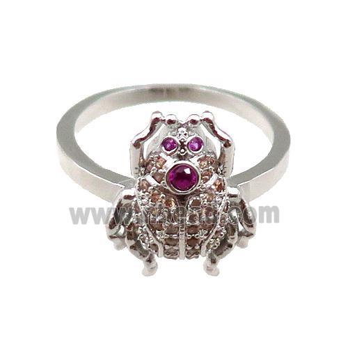 copper Ring pave zircon with frog, platinum plated