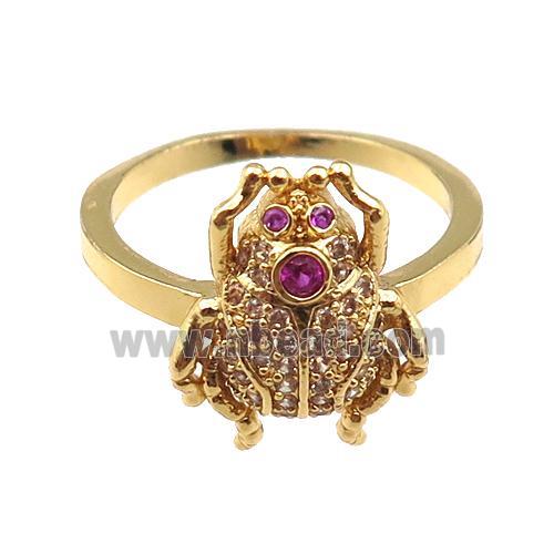 copper Ring pave zircon with frog, gold plated