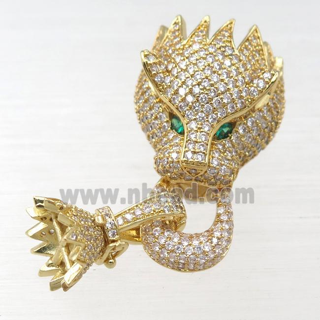 copper clasp pave zircon, lion, gold plated
