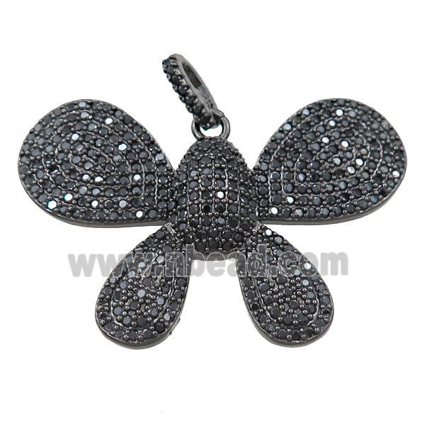 copper butterfly pendant pave zircon, black plated