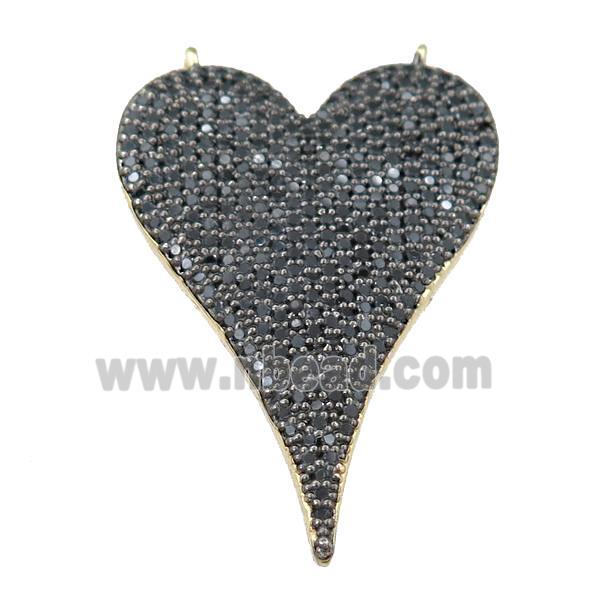 copper heart pendant pave black zircon with 2loops, gold plated