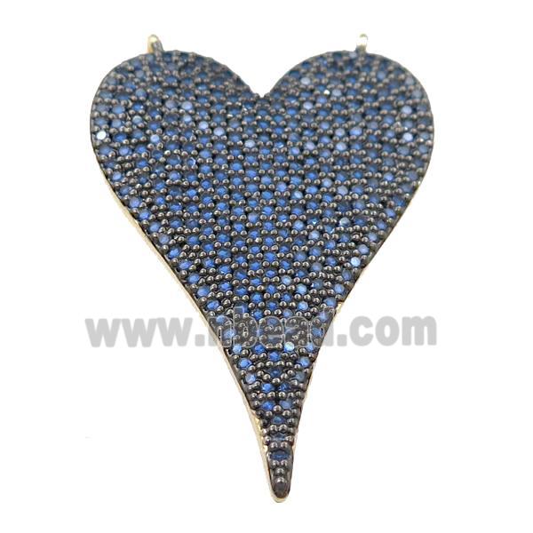 copper heart pendant pave blue zircon with 2loops, gold plated