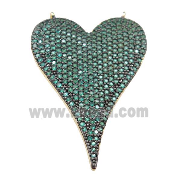copper heart pendant pave green zircon with 2loops, gold plated