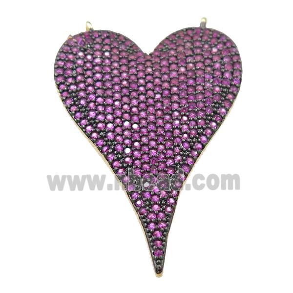 copper heart pendant pave hotpink zircon with 2loops, gold plated