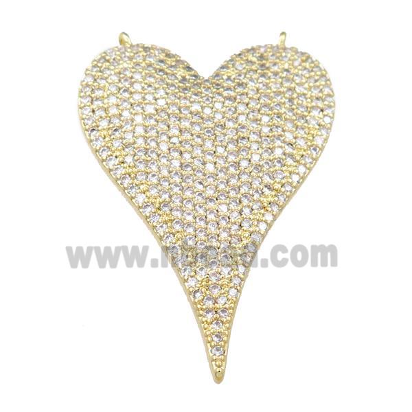 copper heart pendant pave zircon with 2loops, gold plated