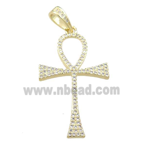 Copper Ankh Cross Pendant Pave Zircon Gold Plated