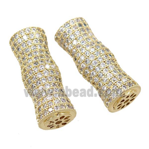 copper peanut beads pave zircon, gold plated